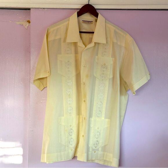 Havanera Cream Short Sleeve Button-Up Shirt, Sz 2XL - Picture 1 of 11